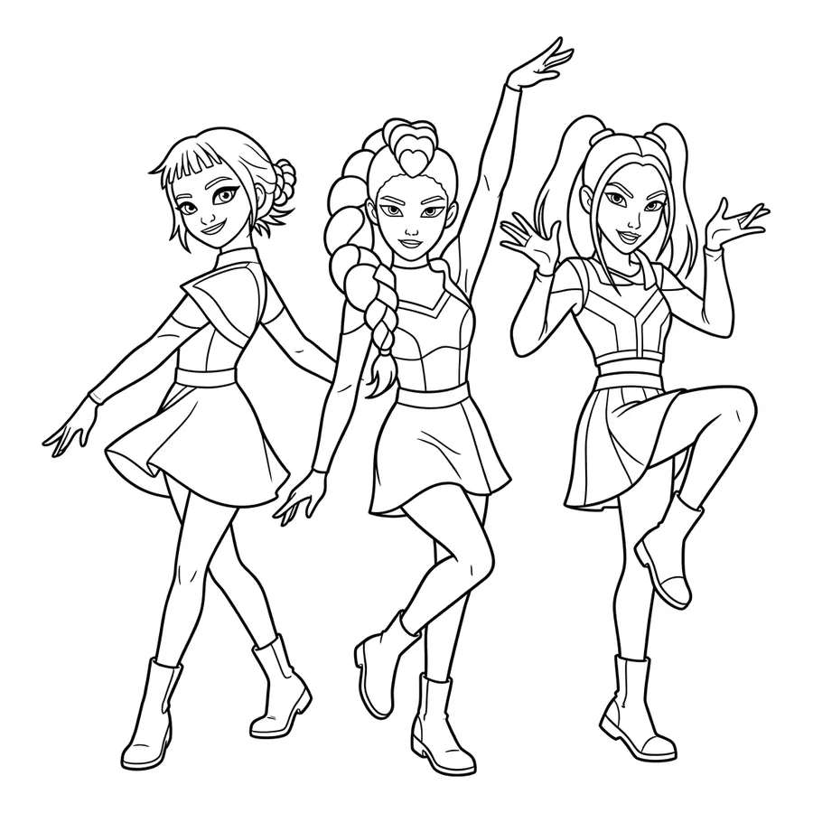 HUNTR/X trio Kpop Demon Hunters coloring page 4
