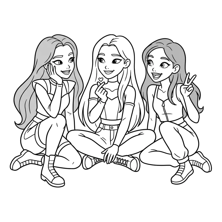 HUNTR/X trio Kpop Demon Hunters coloring page 5
